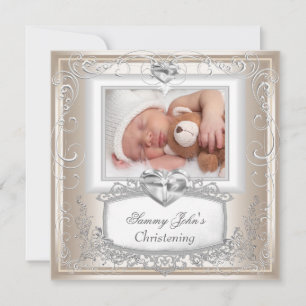 Baby Boy Girl Cream Christening Taufkreuz Einladung