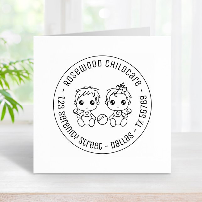 Baby Boy Girl Daycare Kinderbetreuung Runde Adress Gummistempel (Von Creator hochgeladen)
