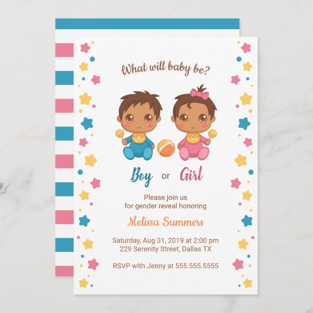 Baby Boy Girl Gender Reveal Party 2 Einladung (Vorne/Hinten)