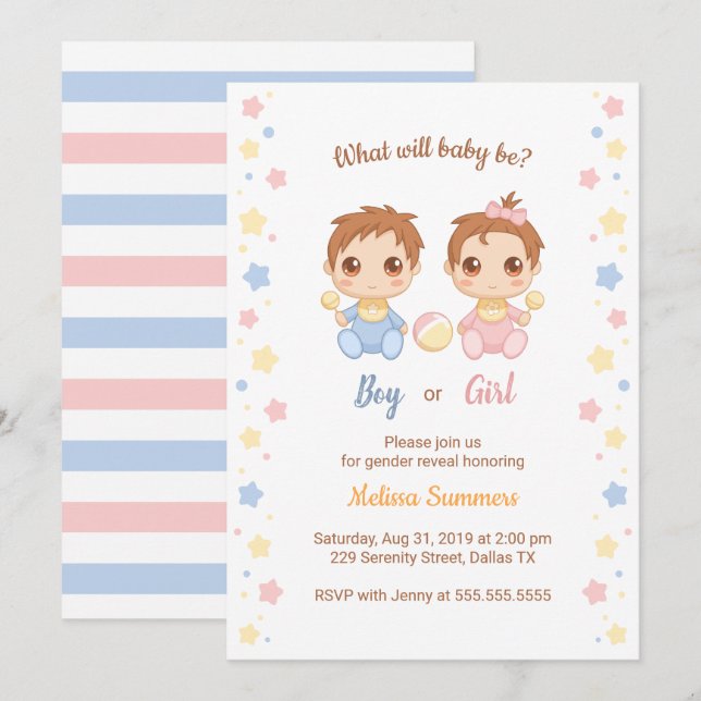 Baby Boy Girl Gender Reveal Party Einladung (Vorne/Hinten)