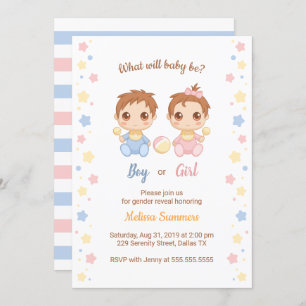 Baby Boy Girl Gender Reveal Party Einladung