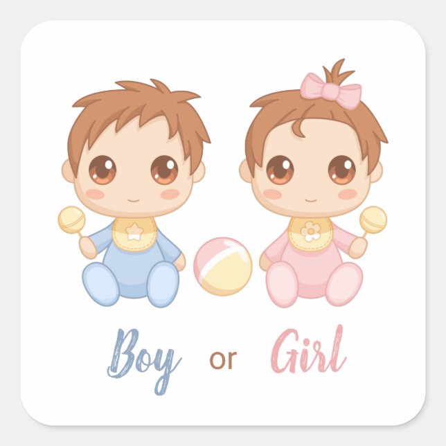 Baby Boy Girl Gender Reveal Quadratischer Aufkleber (Vorderseite)