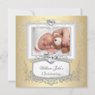 Baby Boy Girl Gold Cream Christening Taufkreuz Einladung