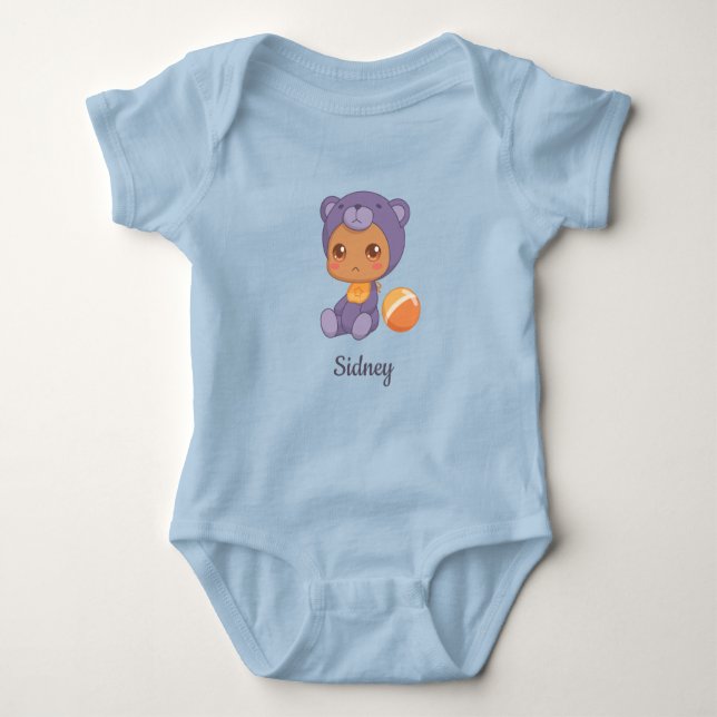 Baby Boy Girl Lila Bear Individuelle Name Baby Strampler (Vorderseite)