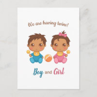 Baby Boy Girl Twins Ankündigung Postcard