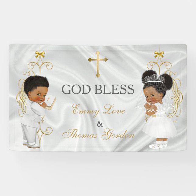 Baby Boy & Girl Twins Taufe Christening Ethnic Banner (Horizontal)