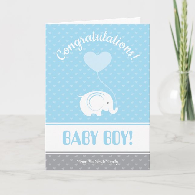 Baby Boy Gratulations Card mit Elephant Karte (Vorderseite)