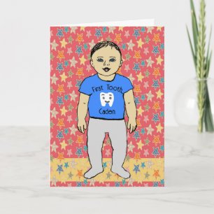 Baby Boy hat First Tooth Card Karte