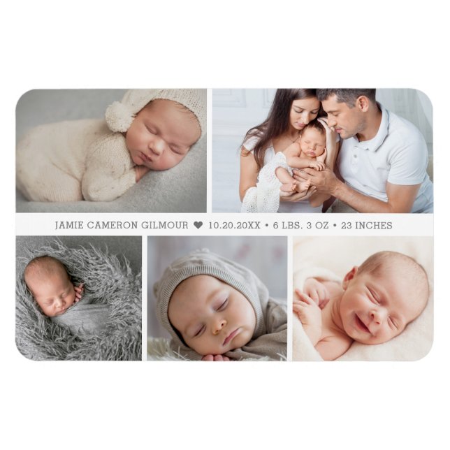 Baby Boy Heart Birth Ankündigung Foto Collage Magnet (Horizontal)