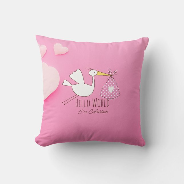 Baby Boy Hello World Sebastian Pink Nursery Pillow Kissen (Vorderseite)