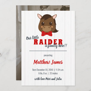 Baby Boy Horse Red Vertical Birth Ankündigung