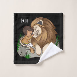 Baby boy hugging a cute lion Handdoek Badhandtuch Set