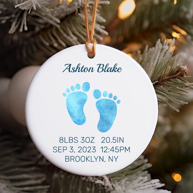 Baby Boy Keepake, Neugeborene Stats Ornament Round (New Baby Boy Ornament, Newborn Stats Keepsake)