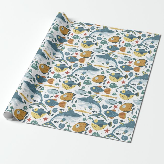 Baby Boy Kids Birthday Under The Sea Shark Pattern Geschenkpapier (Ungerollt)