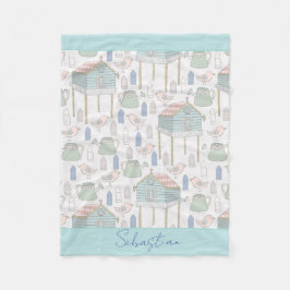 Baby Boy Kinderzimmer Country Aquamarin Birds Hous Fleecedecke