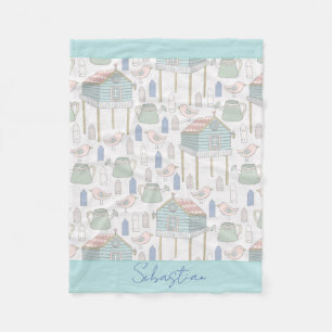 Baby Boy Kinderzimmer Country Aquamarin Birds Hous Fleecedecke