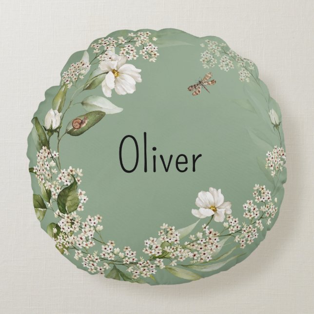 Baby Boy Kinderzimmer Dekoration Aquarellfarben Rundes Kissen (Vorderseite)