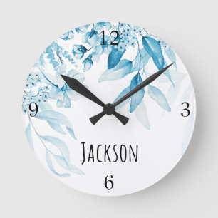 Baby Boy Kinderzimmer Dutch Art Blue Floral 10,75- Runde Wanduhr