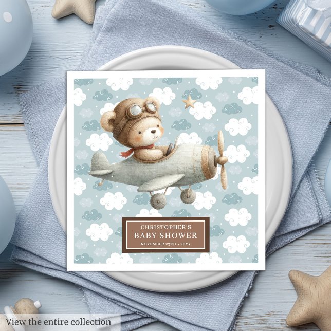 Baby Boy Kinderzimmer Themed Teddy Bären Pilot Nap Serviette (Baby Boy Nursery Themed Teddy Bear Pilot Napkins)