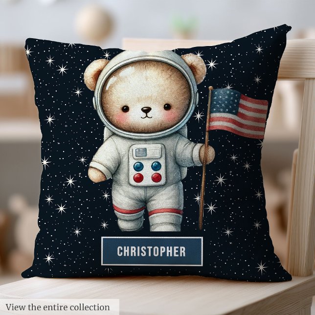 Baby Boy Kissen mit Space Teddy Bear Individuelle  (Baby Boy Pillow with Space Teddy Bear Custom Name)