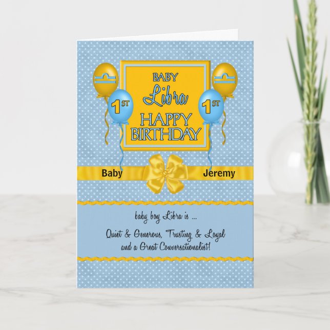 Baby Boy Libra 1. Geburtstag Zodiac Karte (Vorderseite)