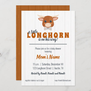 Baby Boy Longhorn Burnt Orange Babydusche Einladung