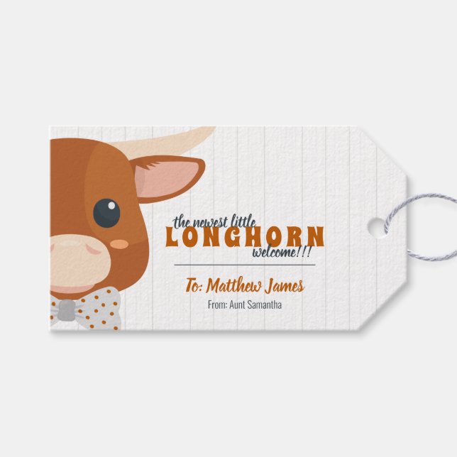 Baby Boy Longhorn Burnt Orange Geschenkanhänger (Vorderseite (Horizontal))