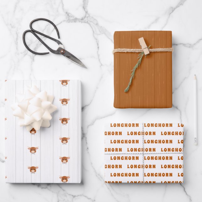 Baby Boy Longhorn Burnt Orange Geschenkpapier Set (Vorderseite)