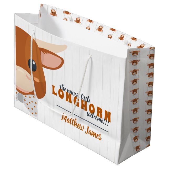 Baby Boy Longhorn Burnt Orange Große Geschenktüte (Vorderseite Schrägansicht)