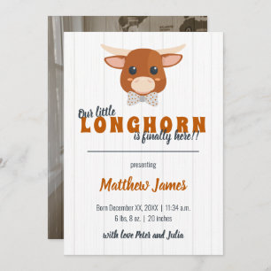 Baby Boy Longhorn Burnt Orange Vertical Birth Ankündigung