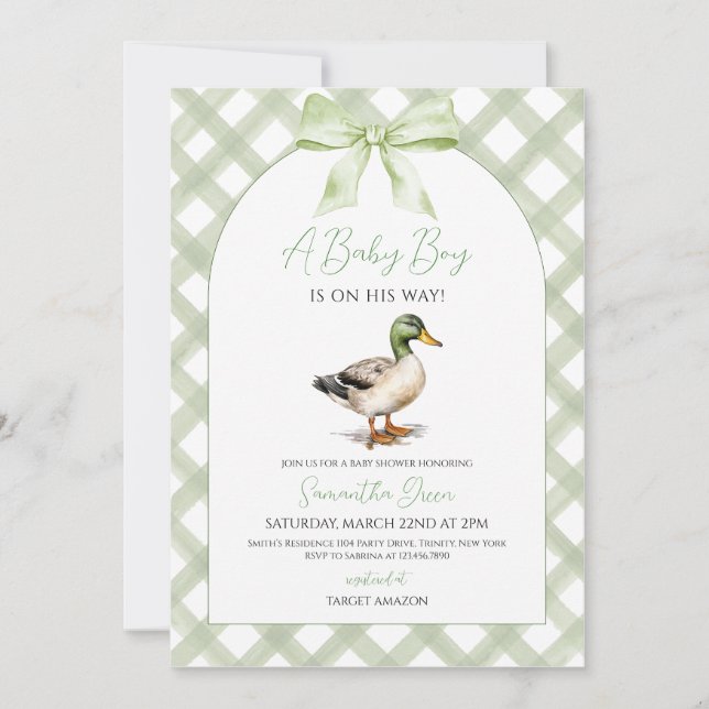 Baby Boy Mallard Duck Babydusche Einladung (Vorderseite)