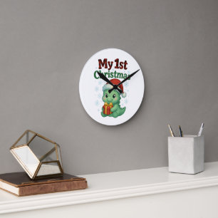 Baby Boy Mein erstes Weihnachten Dino Runde Wanduhr