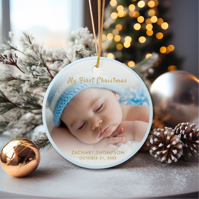Baby Boy Mein erstes Weihnachts-Foto Keepake Keramik Ornament (Von Creator hochgeladen)