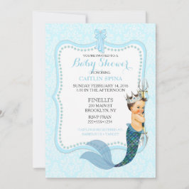 Baby Boy Merman Merboy Prince Crown Damask Invitat Einladung