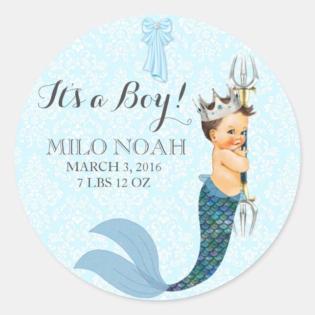 Baby Boy Merman Merboy Prince Crown Runder Aufkleber (Vorderseite)