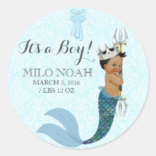 Baby Boy Merman Prince Crown American Runder Aufkleber