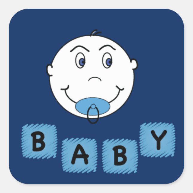 Baby Boy mit Binky Quadratischer Aufkleber (Vorderseite)