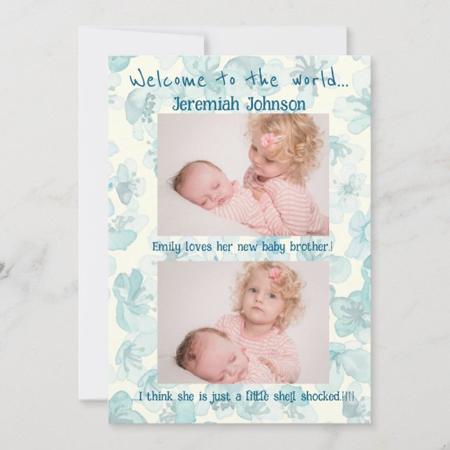 Baby Boy mit Geschwister Neuankömmling Ankündigung (Vorderseite)