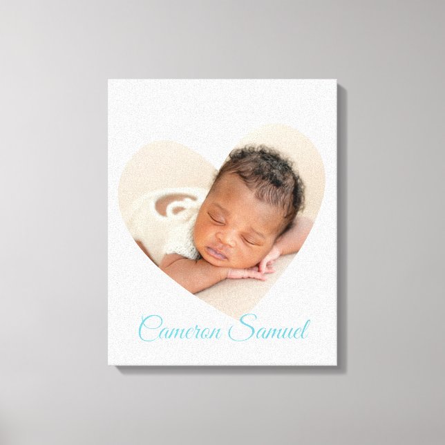 BABY BOY Modernes Foto niedlicher Herzrahmen Blau Leinwanddruck (Vorderseite)