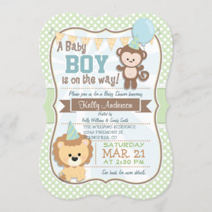 Baby Boy Monkey & Lion, Pastel Baby Dusche einlade Einladung