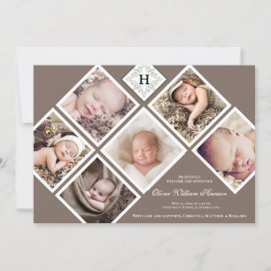 Baby Boy Multi Foto Neutral Monogram Ankündigung