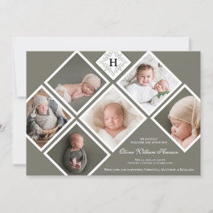 Baby Boy Multi-Foto Olive Monogram Birth Ankündigung