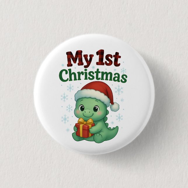 Baby Boy My 1st Christmas Dino Button (Vorderseite)