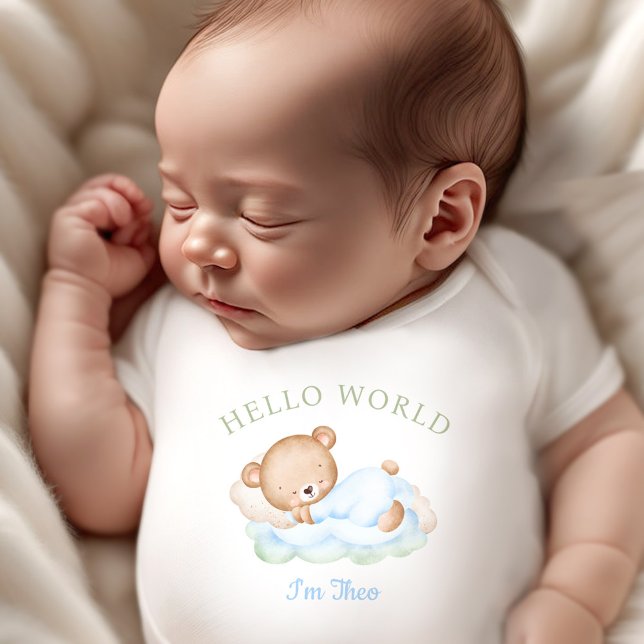 Baby Boy Name Blue Green Bear Strampler (Newborn Baby Boy Name Blue Green Bear Baby Bodysuit)