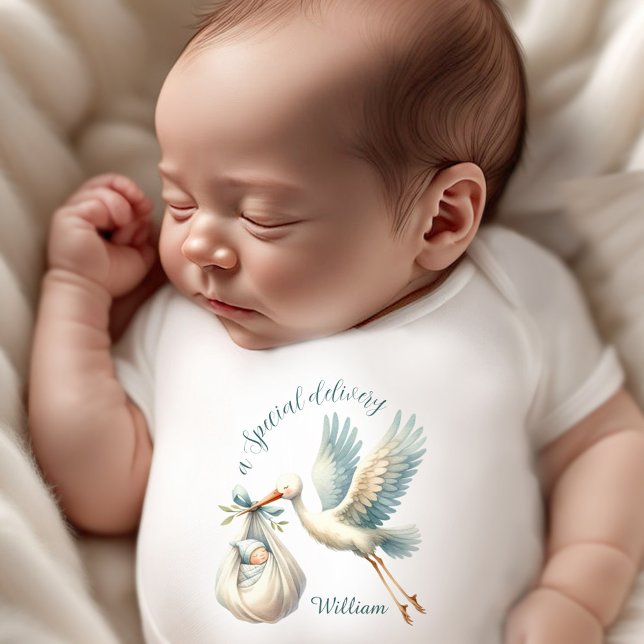 Baby Boy Name Blue Stork Lieferung Strampler (Newborn Baby Boy Name Blue Stork Delivery Baby Bodysuit)