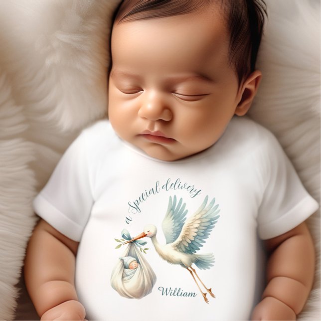 Baby Boy Name Blue Stork Lieferung T-shirt (Newborn Baby Boy Name Blue Stork Delivery Baby T-Shirt)