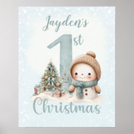 Baby Boy Name First Christmas Blue Kinderzimmer Po Poster