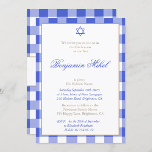 Baby Boy Namemony Zeremony Hebrew Jewish Blue Einladung