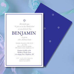 Baby Boy Namemony Zeremony Hebrew Jewish Blue Einladung