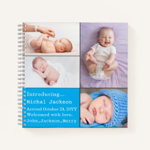 Baby Boy Neugeborenes Foto Geburtsankündigung Blue Notizbuch